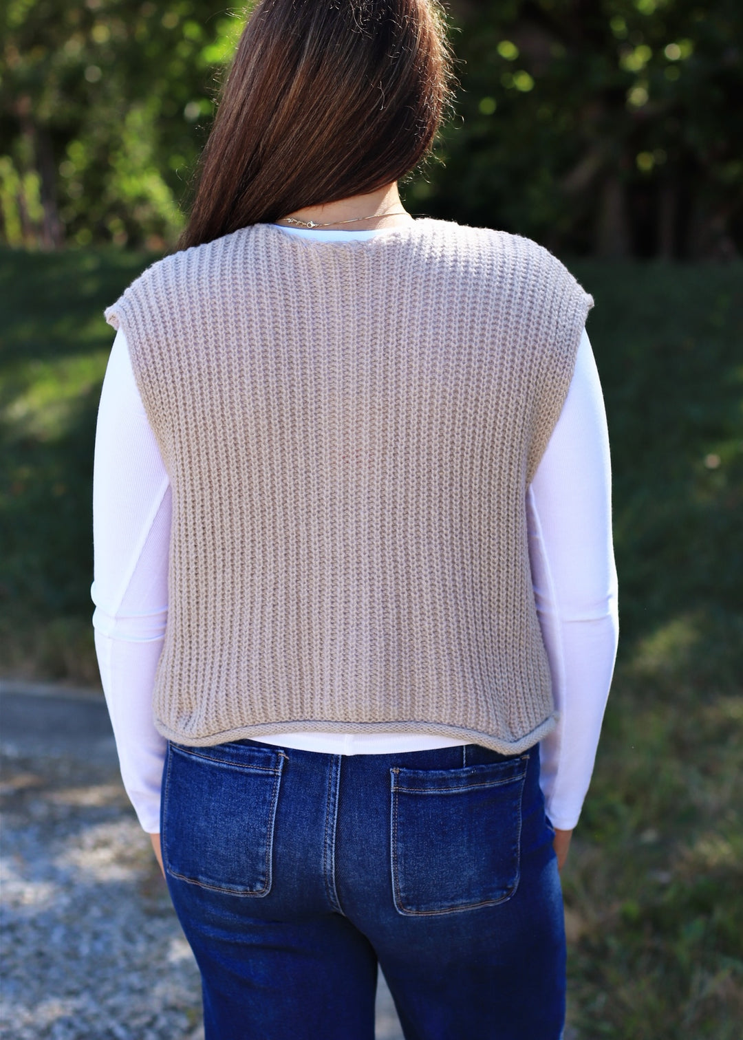 Stone Big Metal Button Front Sweat Vest