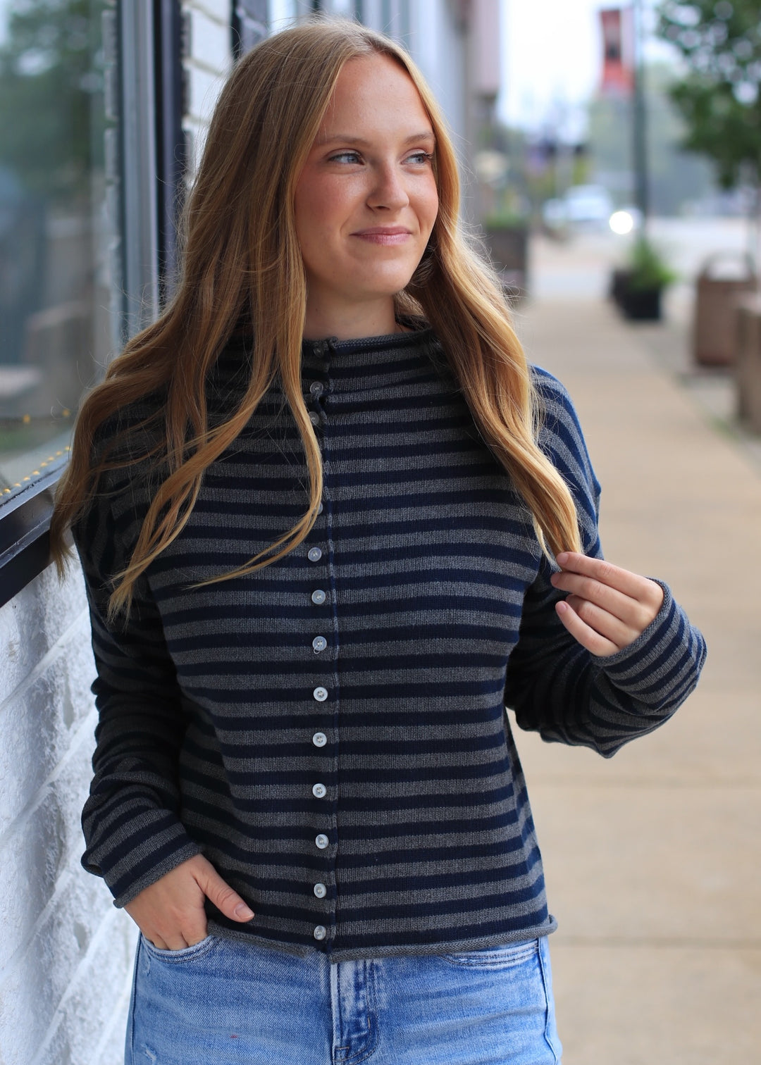 Elina Striped Collar Knit Top