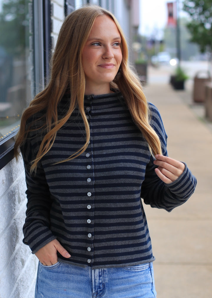 Elina Striped Collar Knit Top