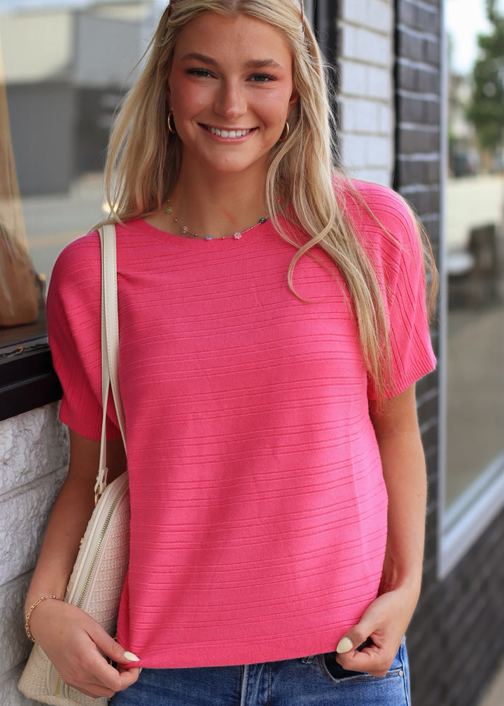 Magenta Soft Rib Short Sleeve Top