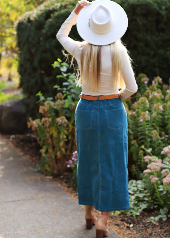 CLEARANCE FINAL SALE  Teal Corduroy Midi Skirt