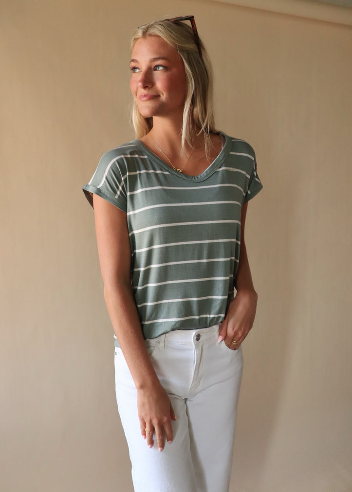 Elodie Stripe V Neck Top
