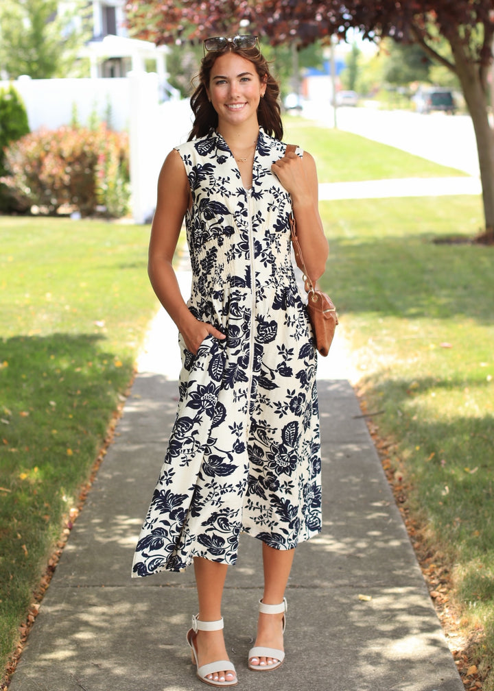 Paisley Charm Zip-Front Midi Dress