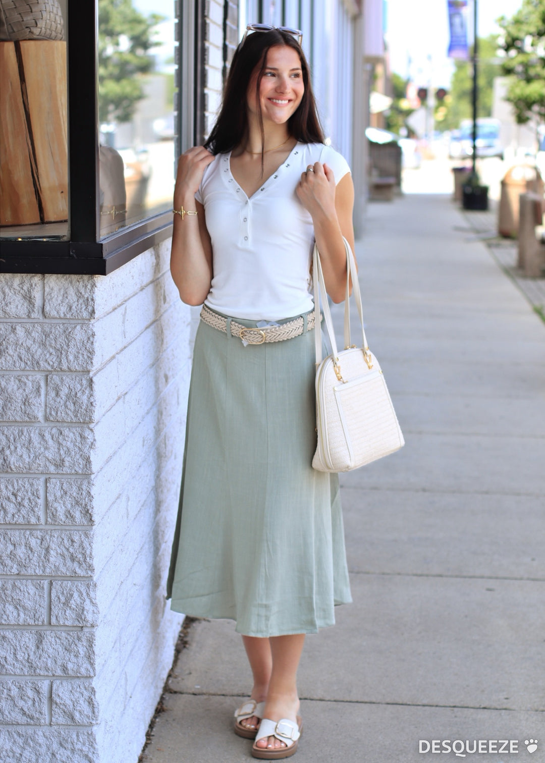 CLEARANCE FINAL SALE  The Olive Hour Midi Skirt