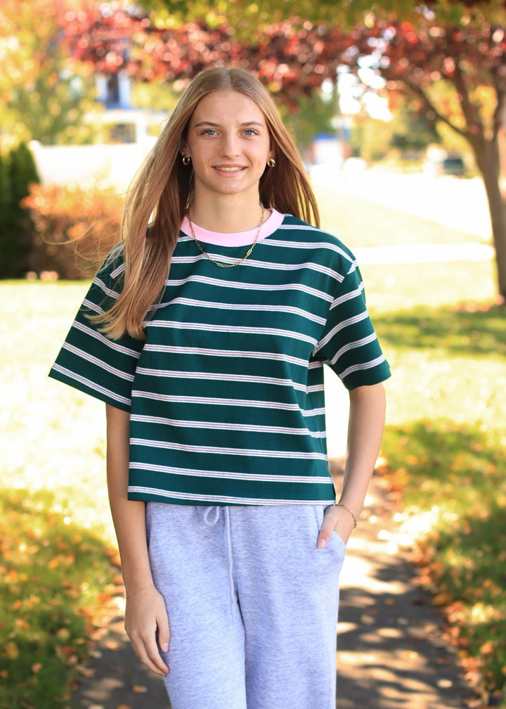 The Cape Cod Striped Boxy Tee Green/Pink