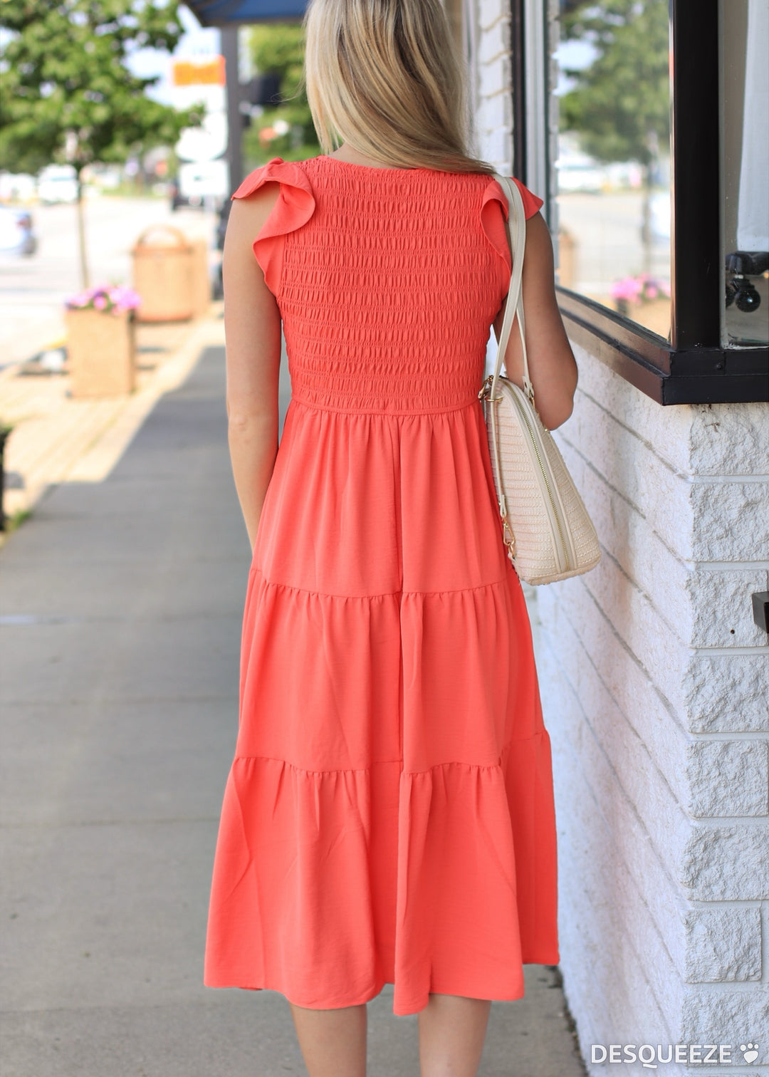 The Drift Dress Flutter Sleeve Maxi in Coral