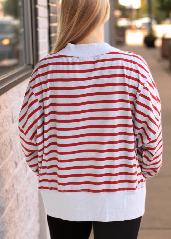 Striped Mock Neck Sweatshirt