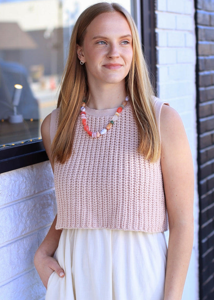 Organic Resin Bead Necklace  - Pink Combo