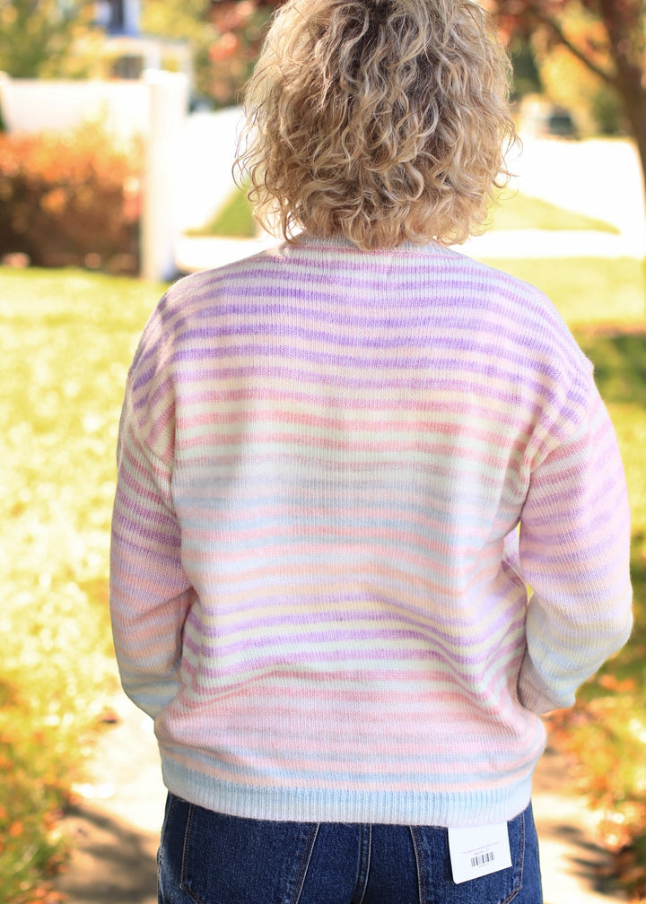 Space-Dye Striped Button-Down Cardigan in Pastel