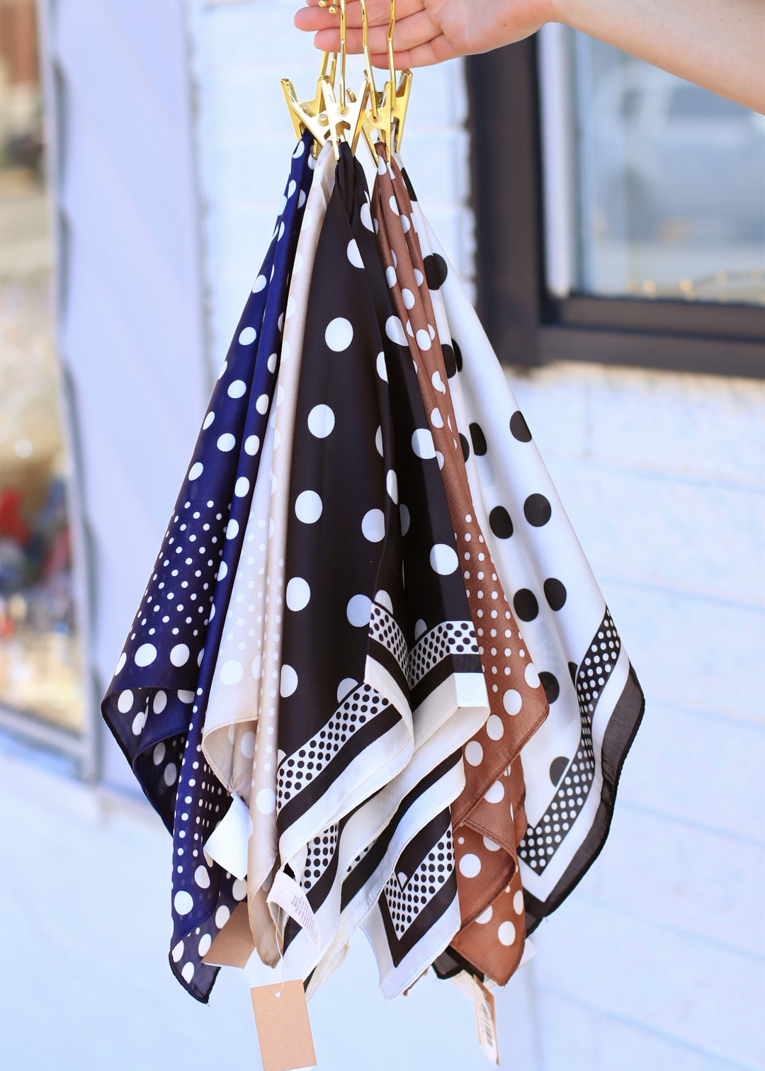 Polka Dot With Dotted Border Print Satin Square Scarf