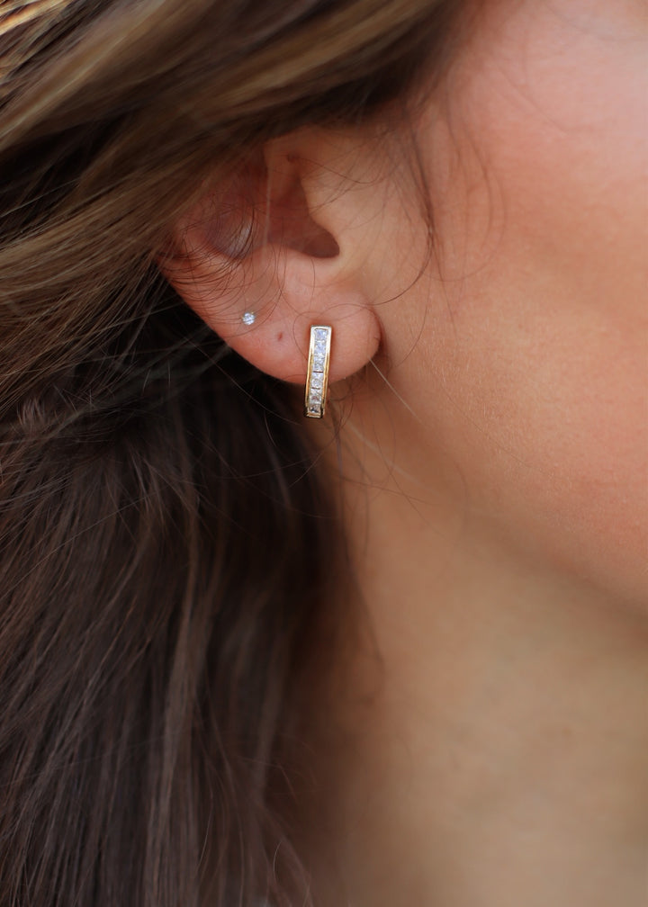 Square Studded Edge J Hoop Earrings