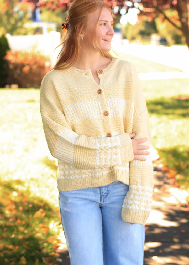 Butter Yellow Contrast Stripe Cardigan