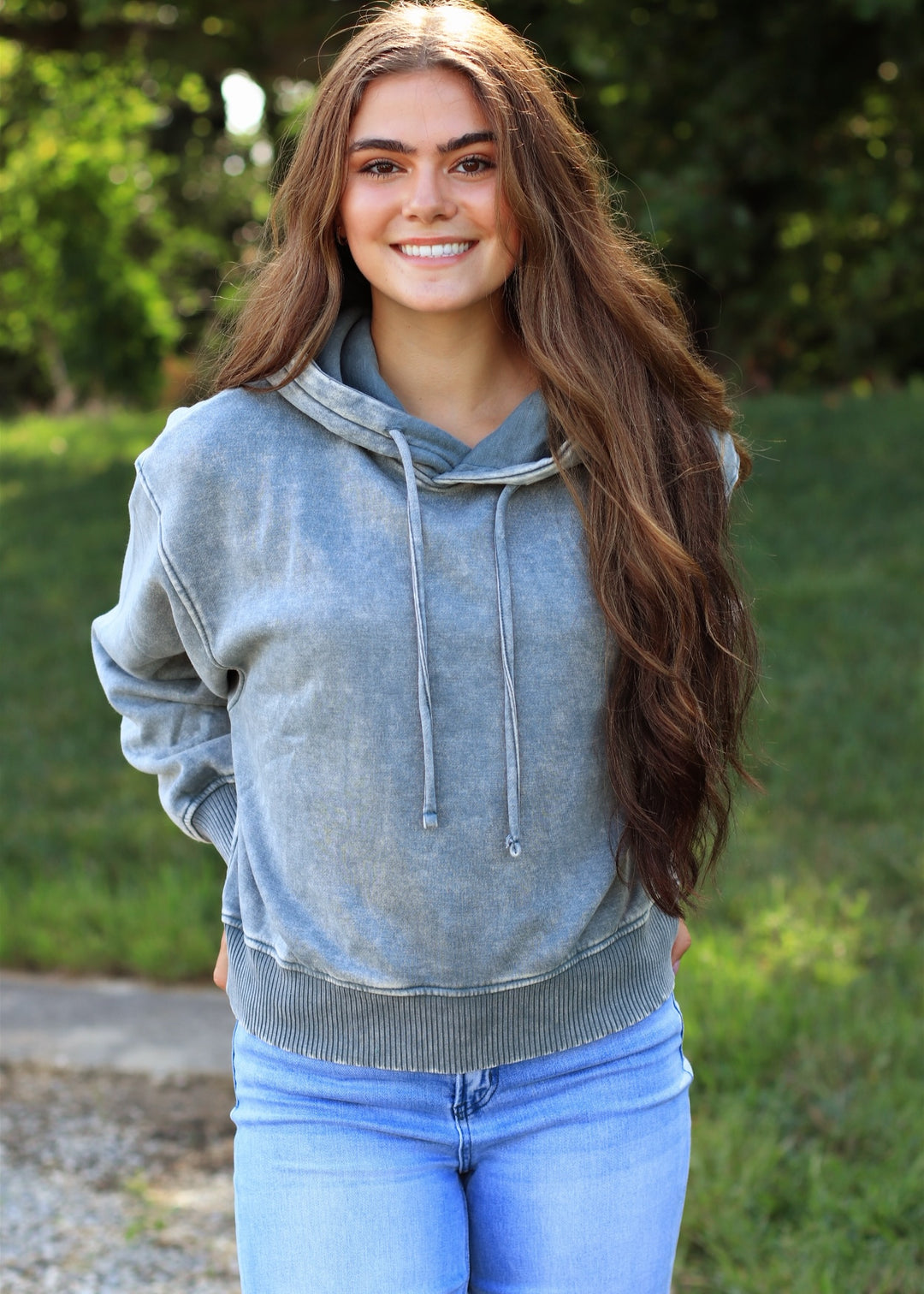 Ash Jade Acid Wash Fleece Cropped Hoodie