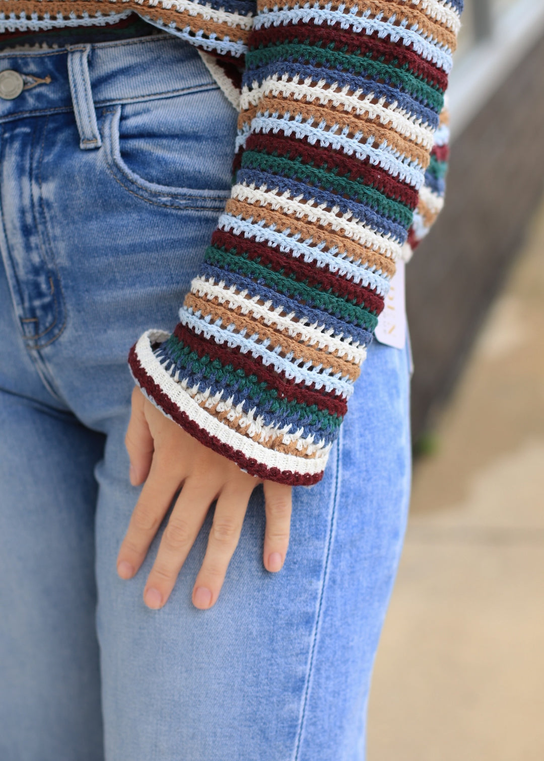 Ecru Combo Striped Boat Neck Sweater