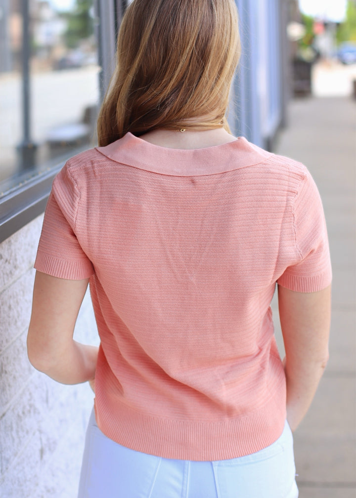 Penelope Textured Polo in Vintage Coral