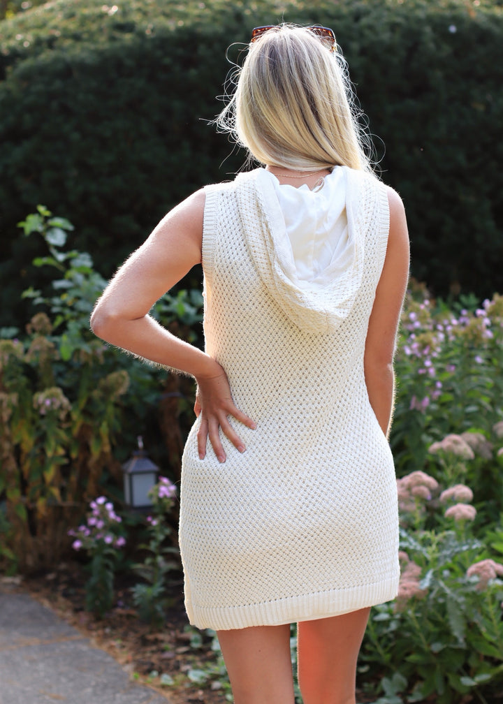 Phoenix Hooded Crochet Sweater Mini Dress