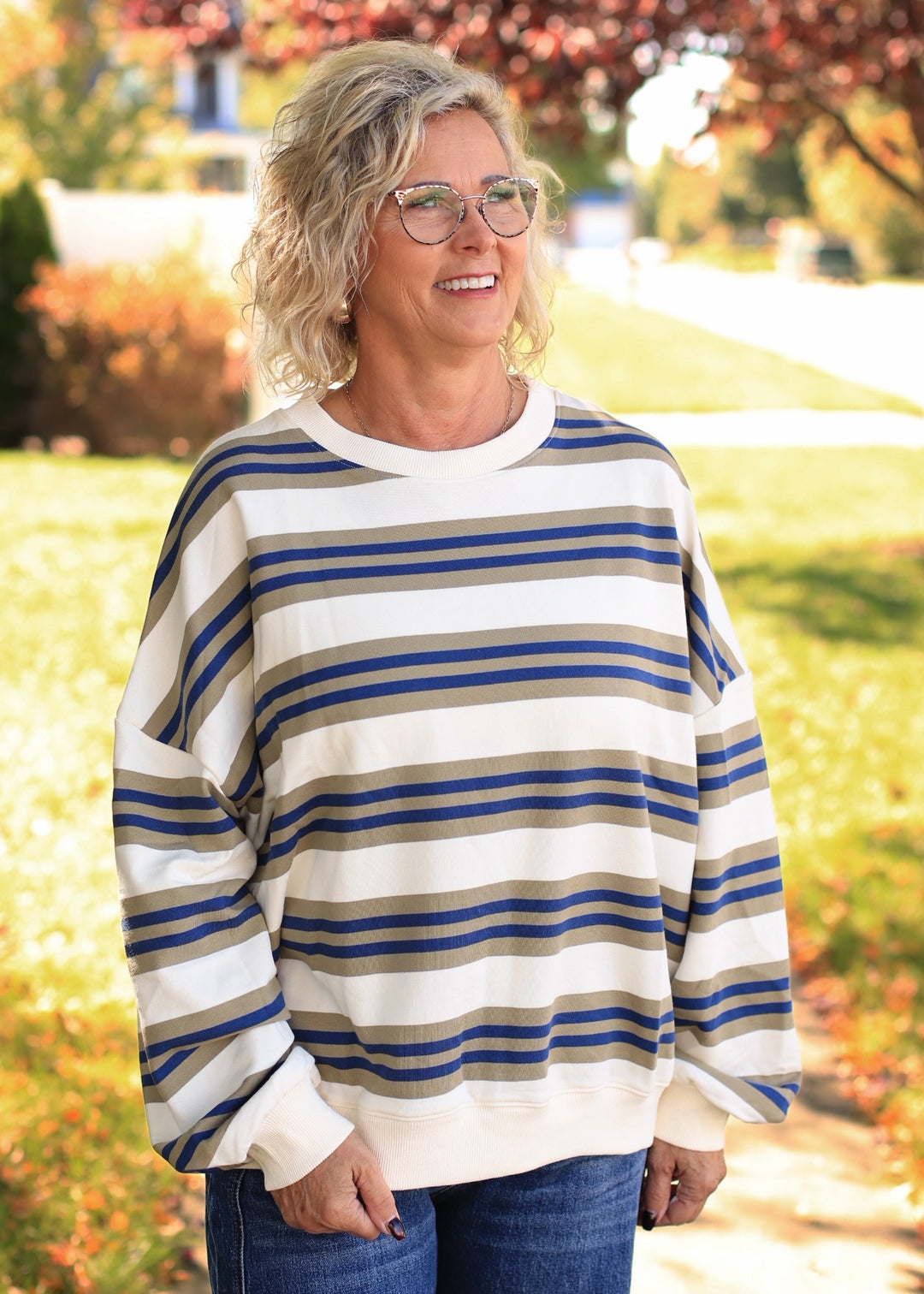 Olive Grove Stripe Sweatshirt