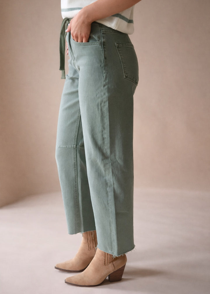 Olive Wide Barrel Crop Jeans