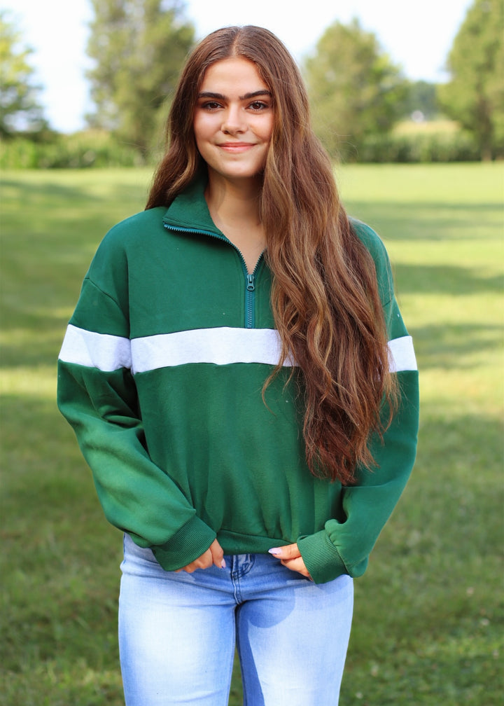 Two Tone Half Zip Sweatshirt Green/Grey