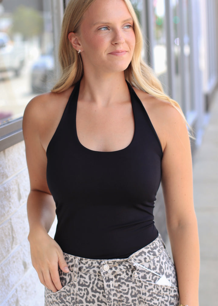 Clean Line Halter Top in Black