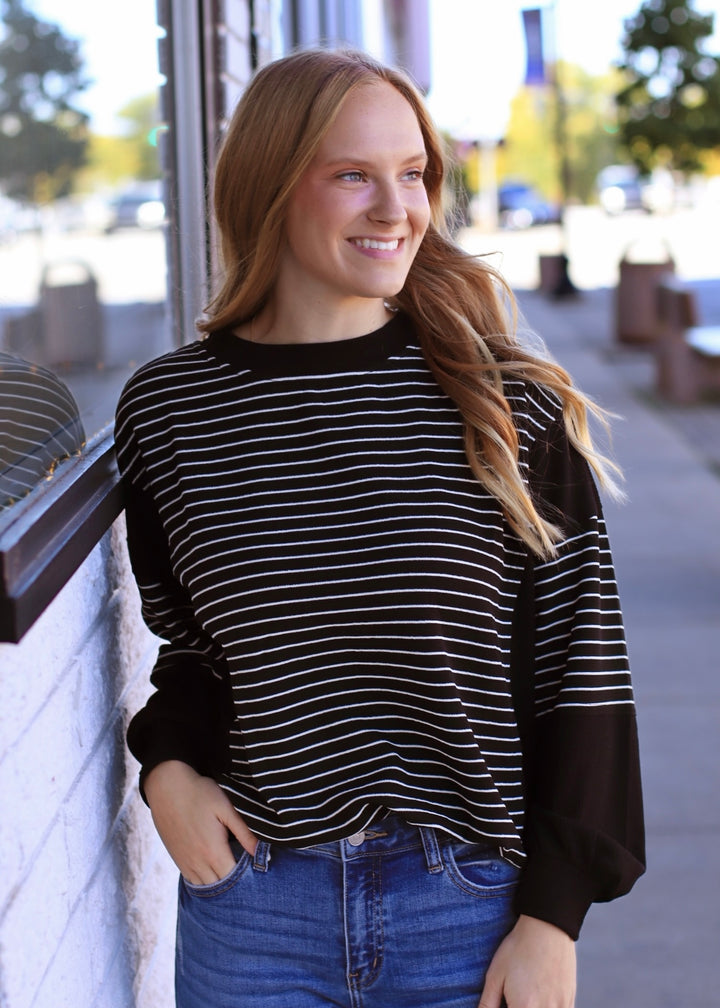 The Fragment Stripe Top in Black