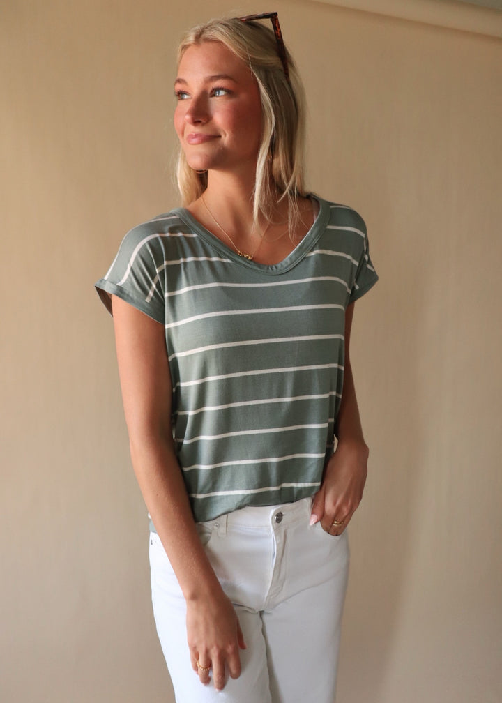 Elodie Stripe V Neck Top