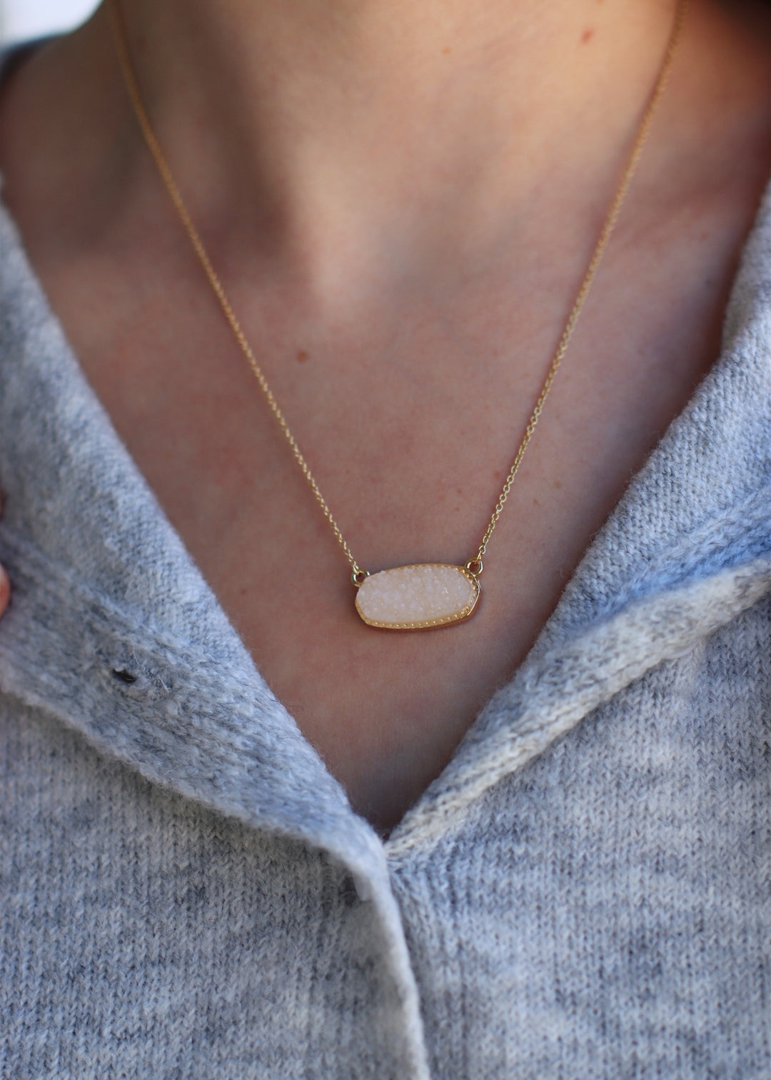 Ivory Druzy Stone Charm Necklace