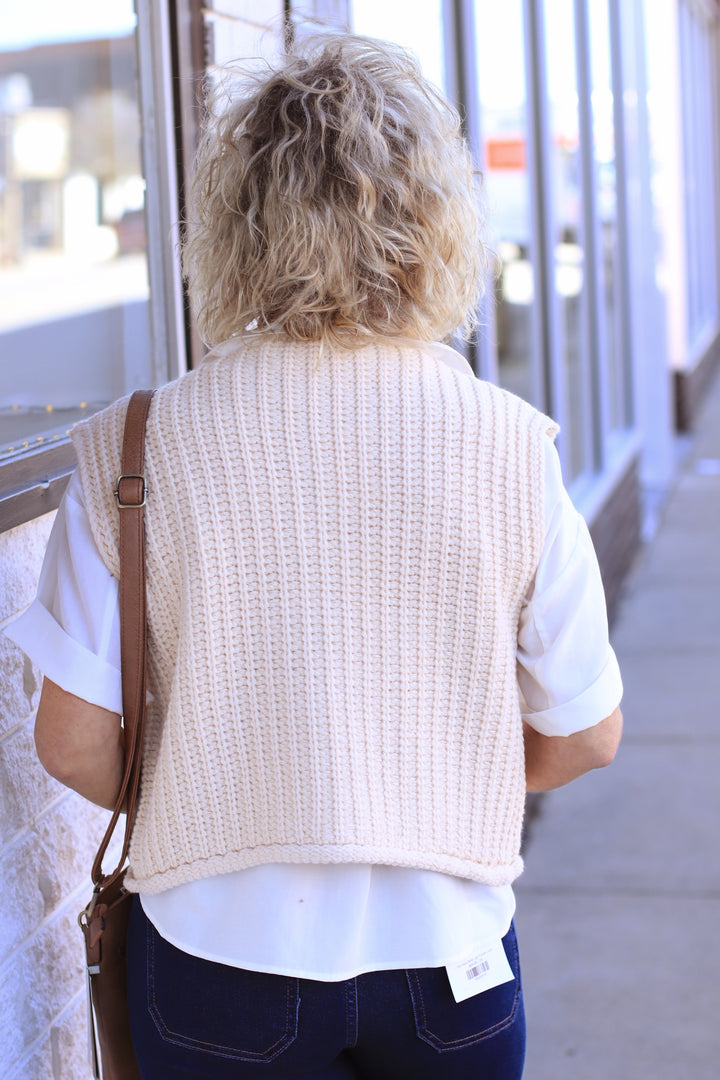 The Collins Gold Button Sweater Vest in Ivory