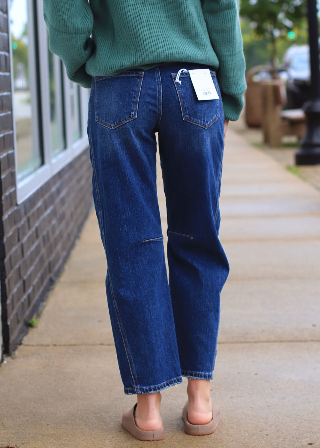 The Jadeite Dark-Wash Barrel Jeans