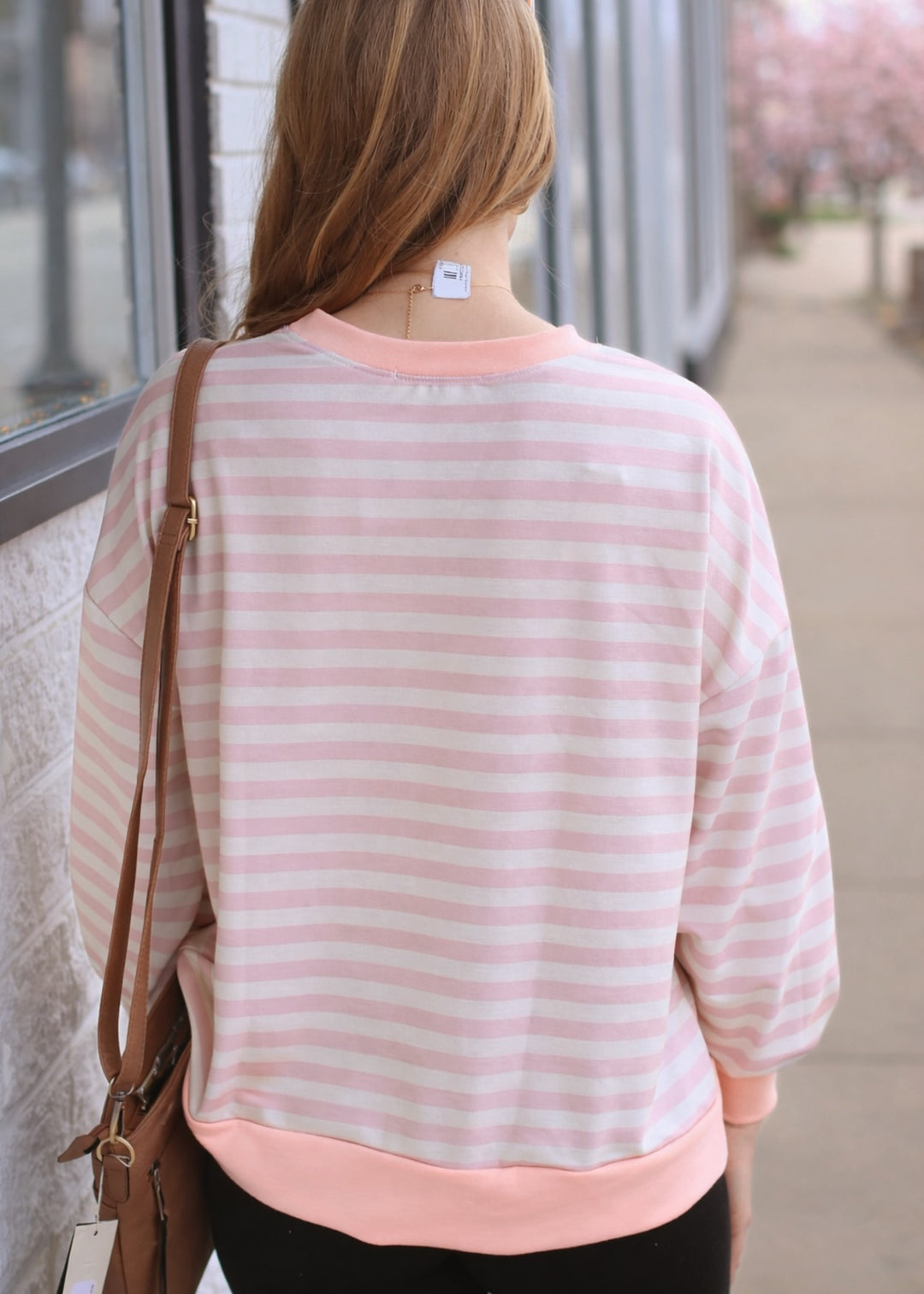 The Stevie Stripe Pullover in Pink/Peach