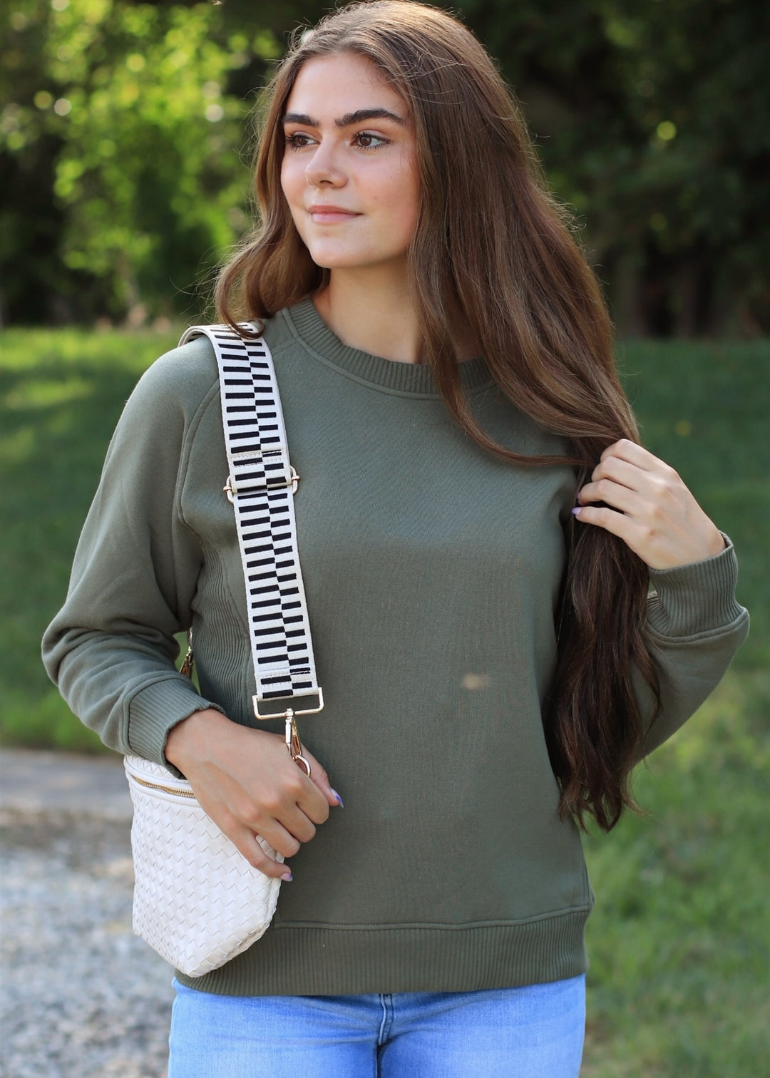 The Lottie Fleece Raglan Sweatshirt in Lt Olive