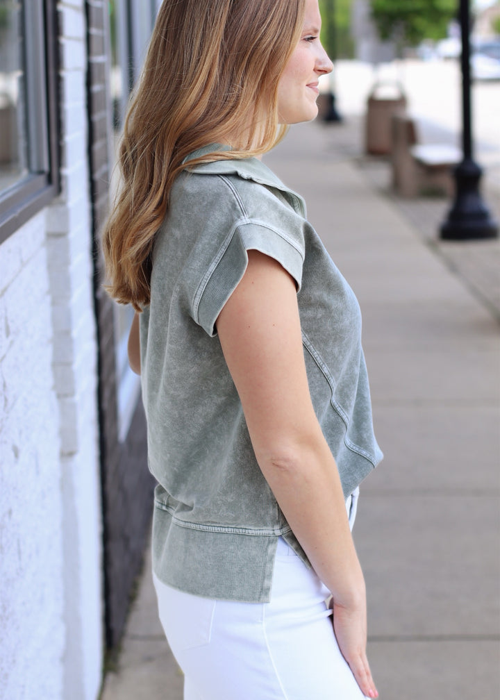 Moss Mode Washed Half-Zip Top