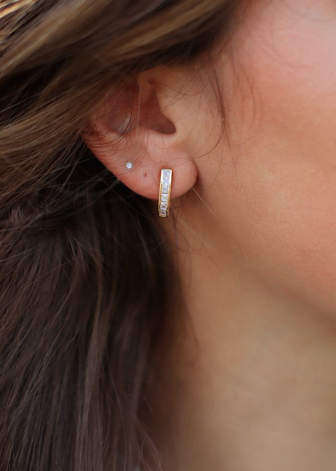 Square Studded Edge J Hoop Earrings