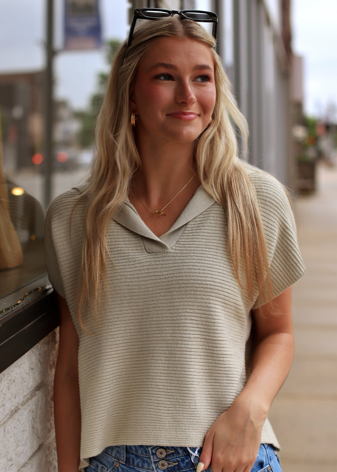 Quinny Collar Dolman Top in Oatmeal