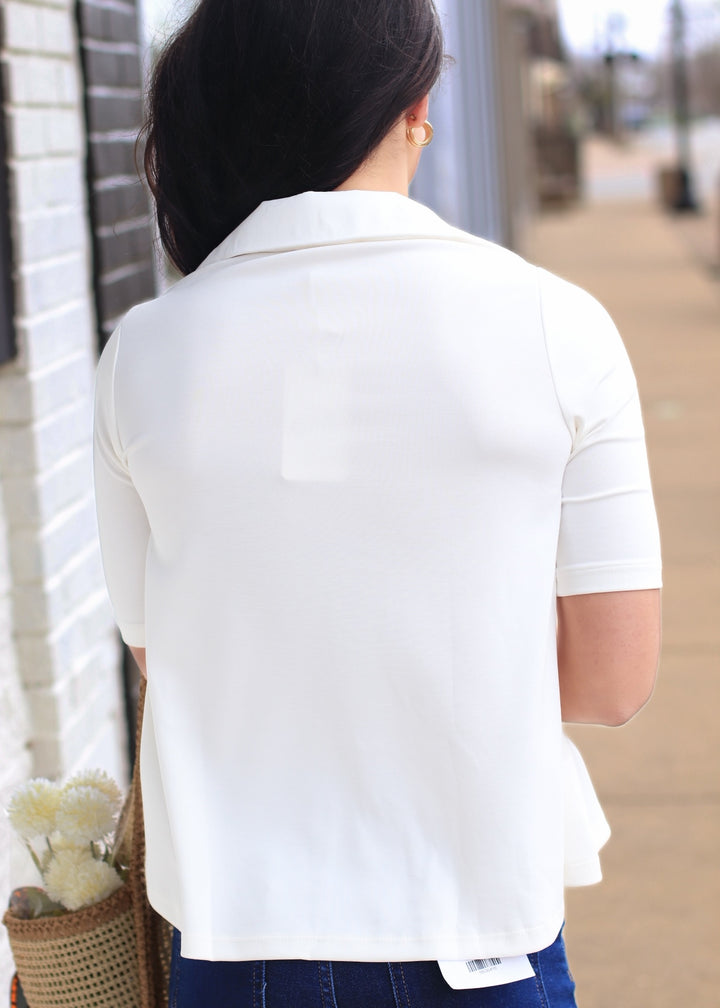 Polly Placket Half Sleeve  Polo Top  in Off White