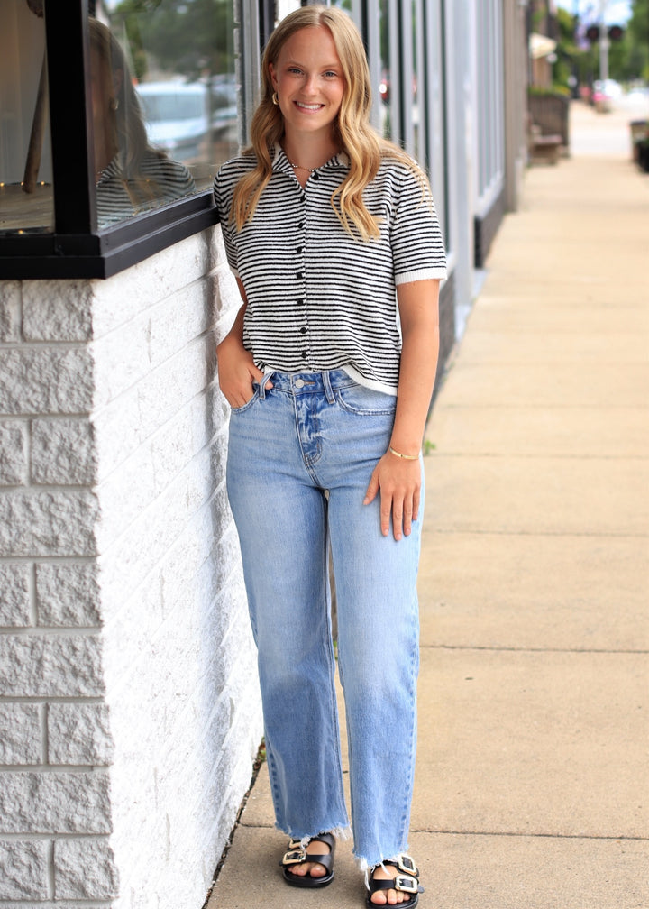 The Lucy Stripe Cardigan in Black