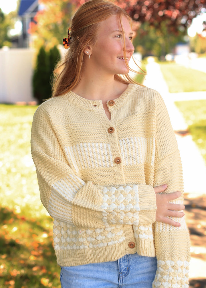 Butter Yellow Contrast Stripe Cardigan