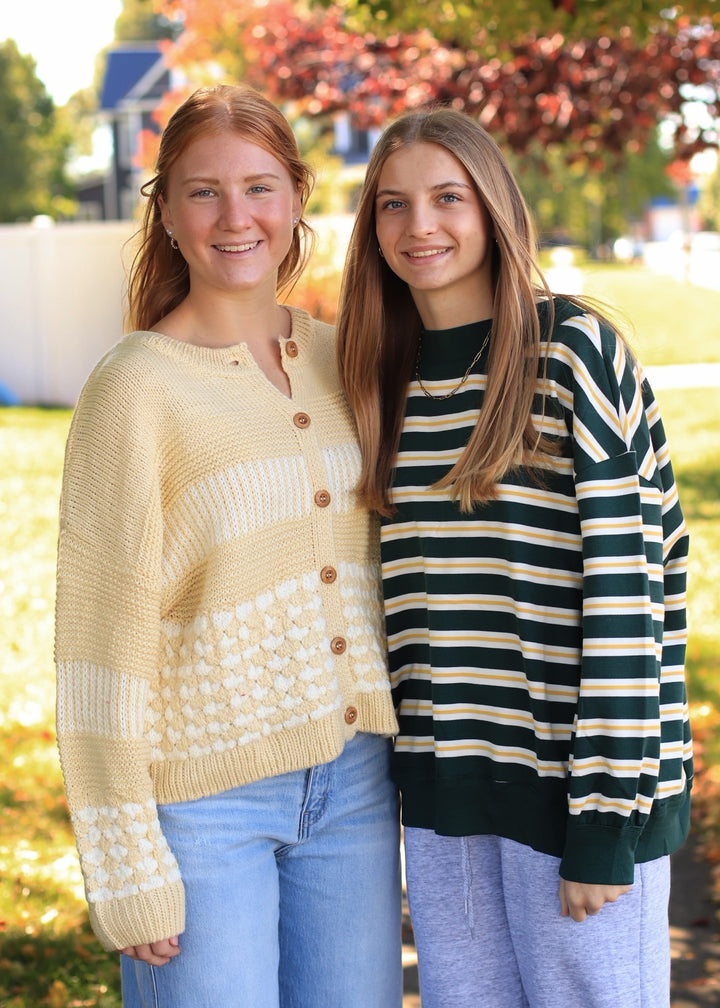 Butter Yellow Contrast Stripe Cardigan
