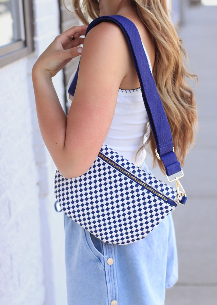 Westlyn Woven Bum Bag  Woven Checkered Navy