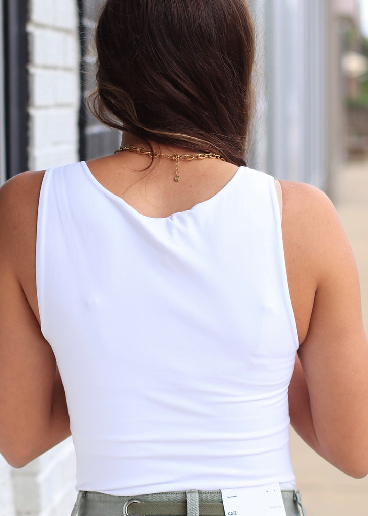 Clean Line Boat Neck Tank Top in White