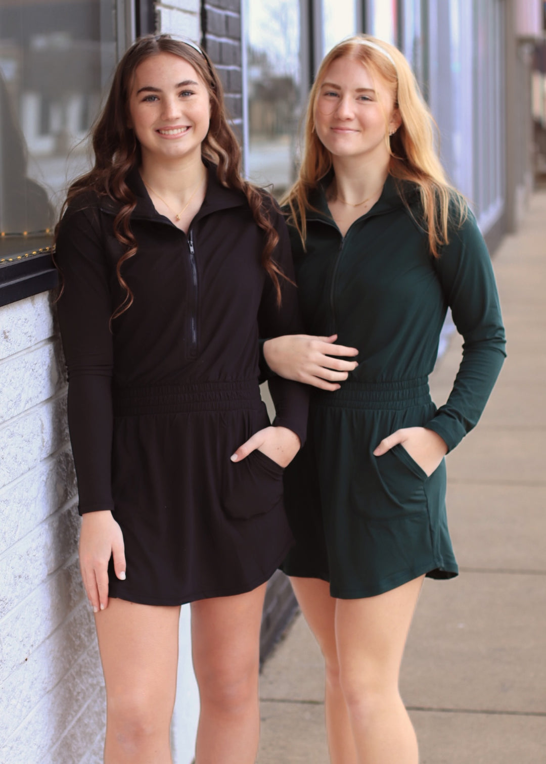 Butter Soft Quarter Zip Romperskirt in Regency Green