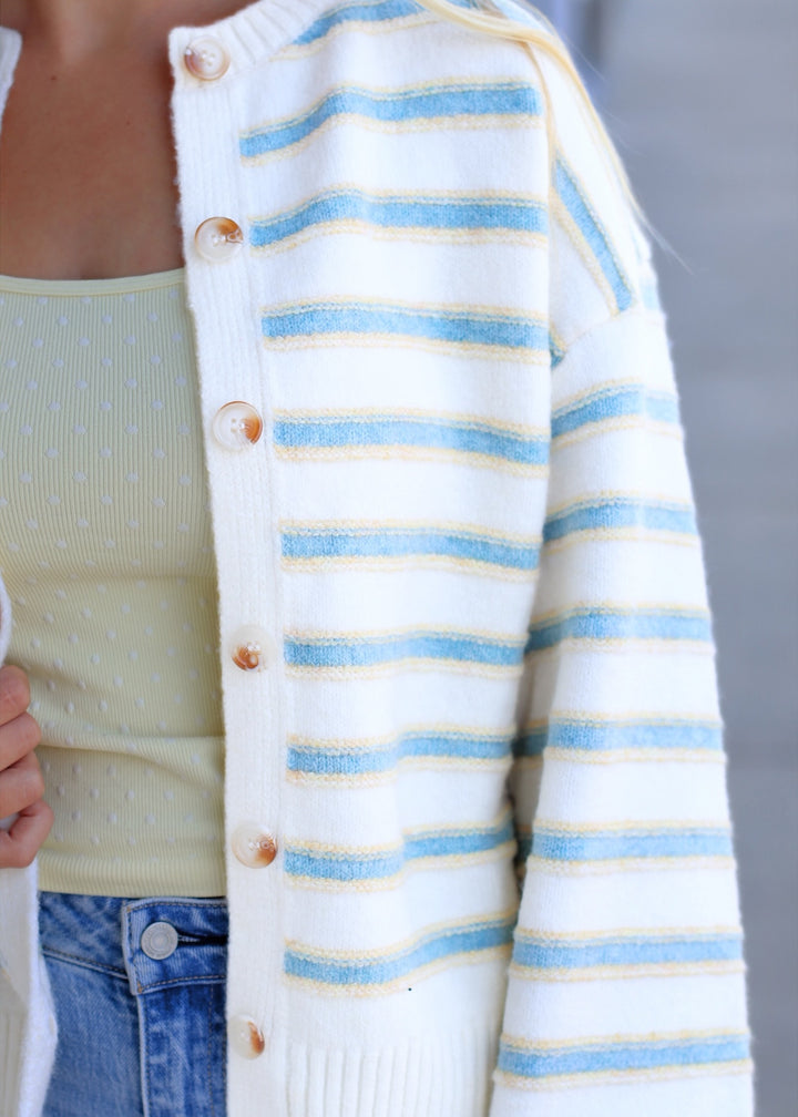 Ivory Multi Stripe Button-Up Cardigan
