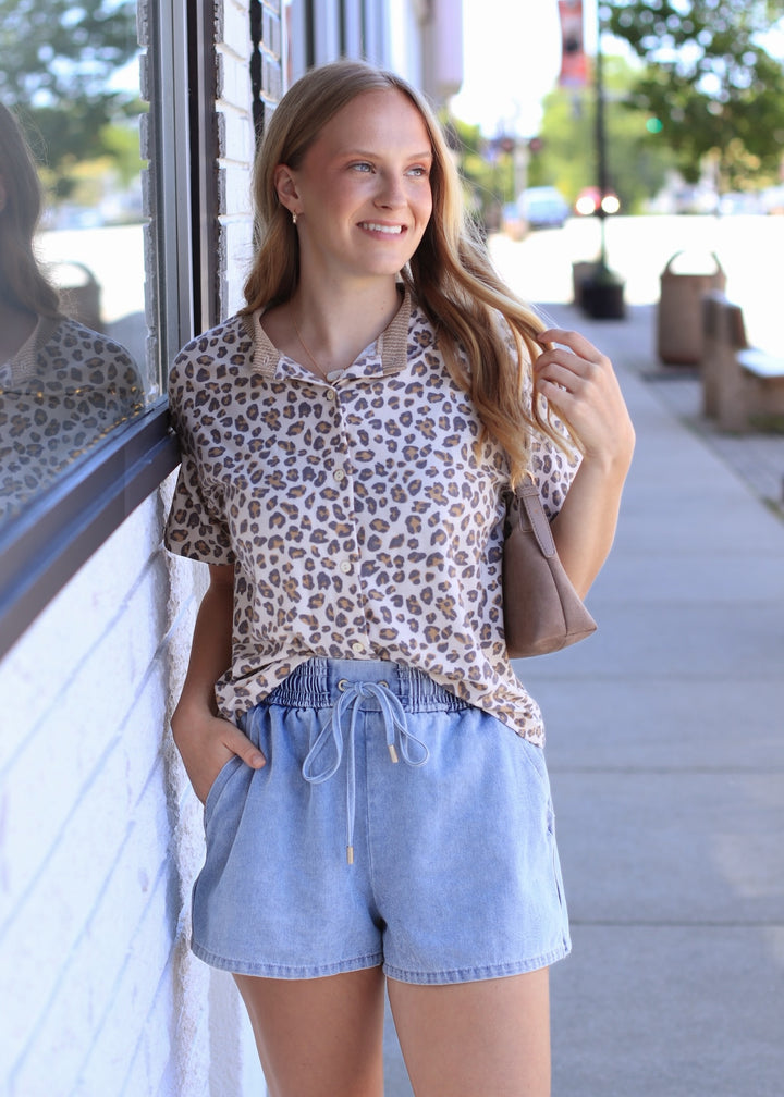 Leopard Print Button Down French Terry Cardigan