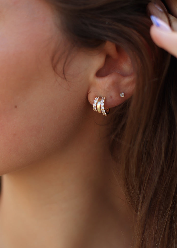 Gold Dipped Cz Pave Wide Layered Hoop Earrings