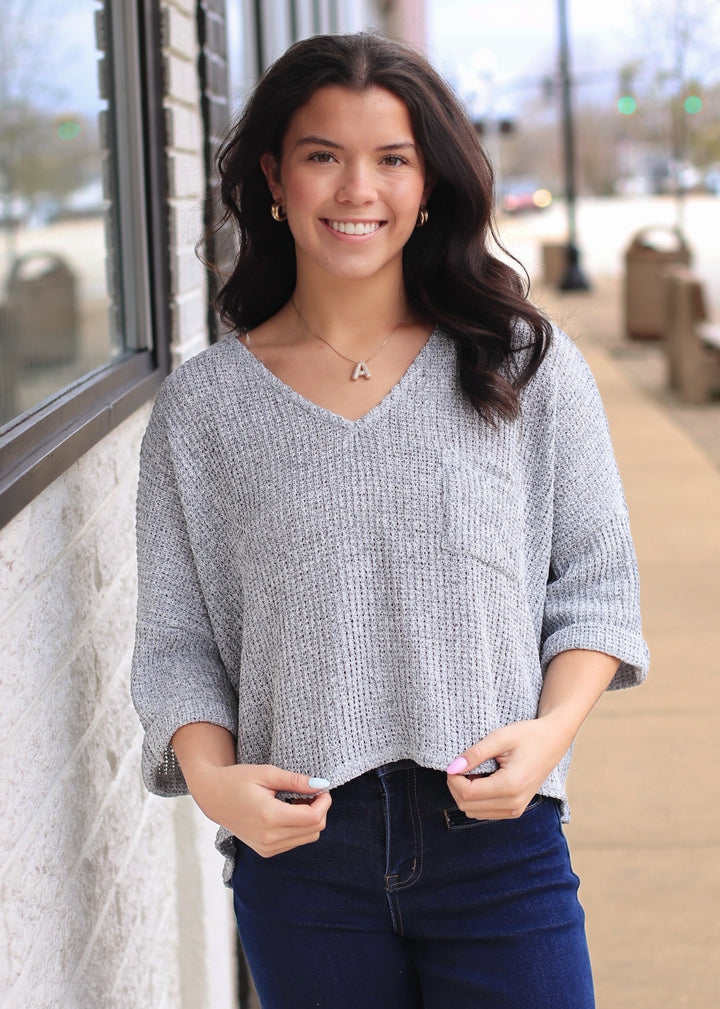 Gretchen Short Roll-Up Sleeve V-neck Top
