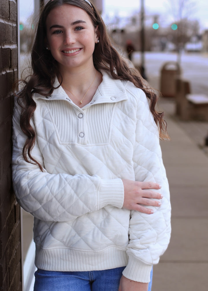 RESTOCK Golden Hour Quilted Pullover in Bone