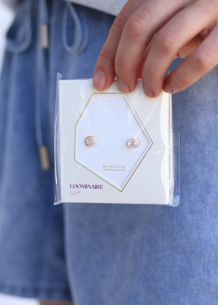 Gold Dipped Cubic Zirconia Stud Earrings