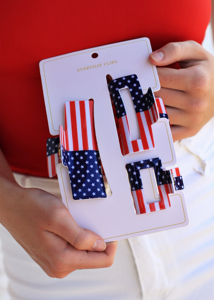 American Flag Hair Claw Clip Set