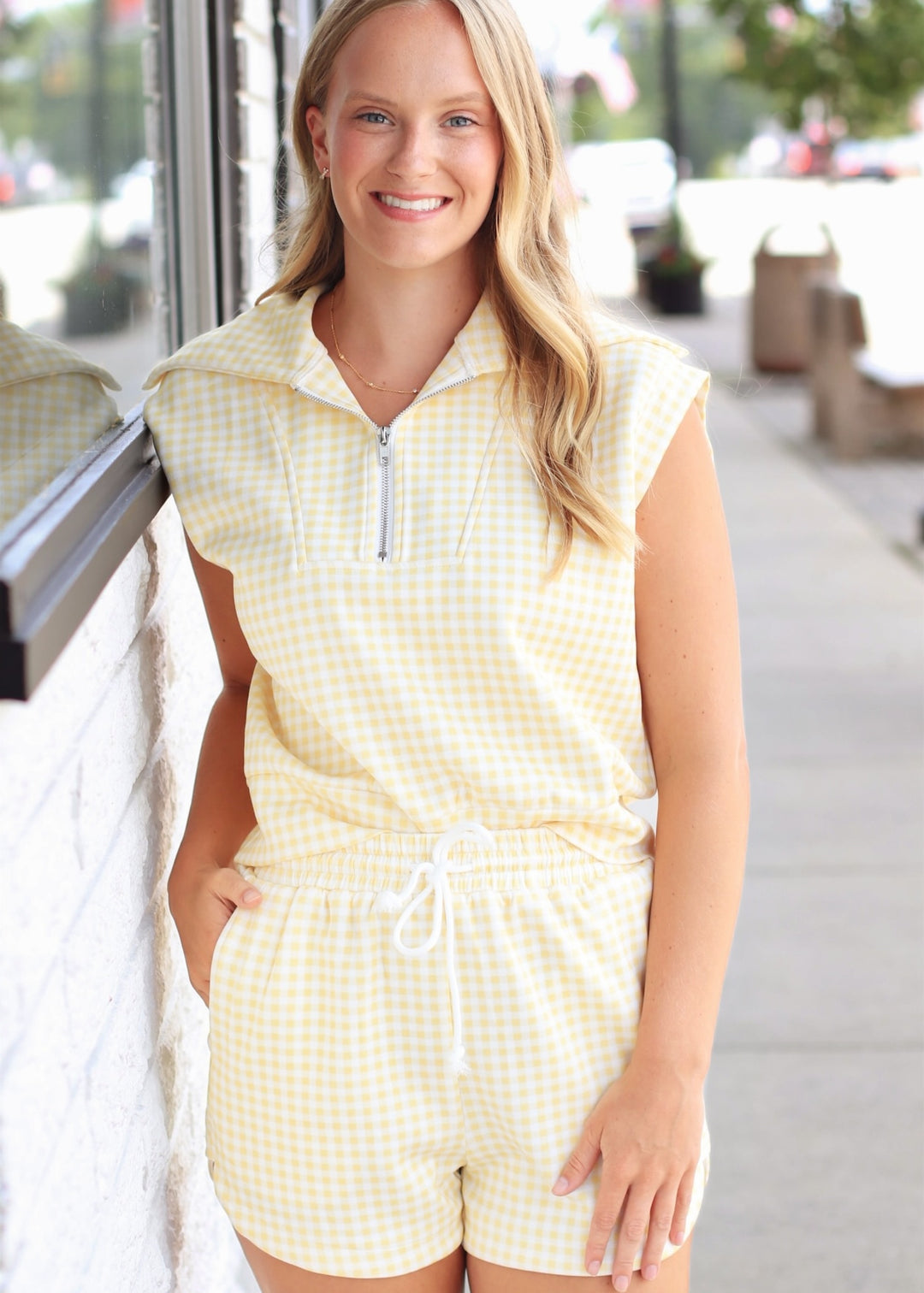 Gingham Zip Up Shorts in Yellow