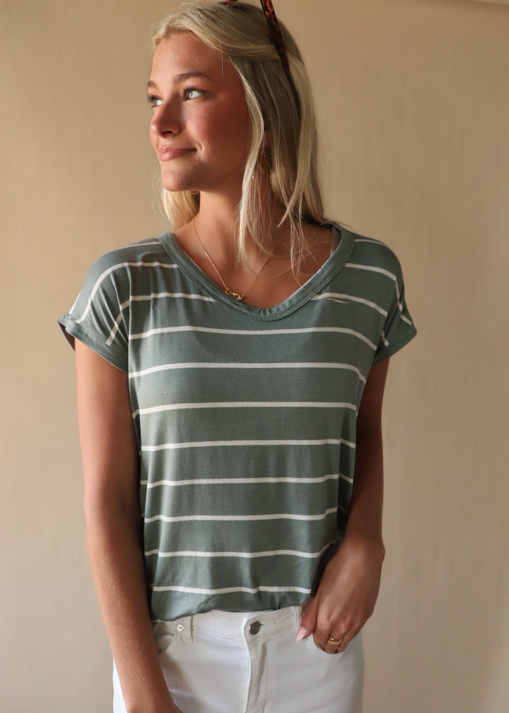 Elodie Stripe V Neck Top